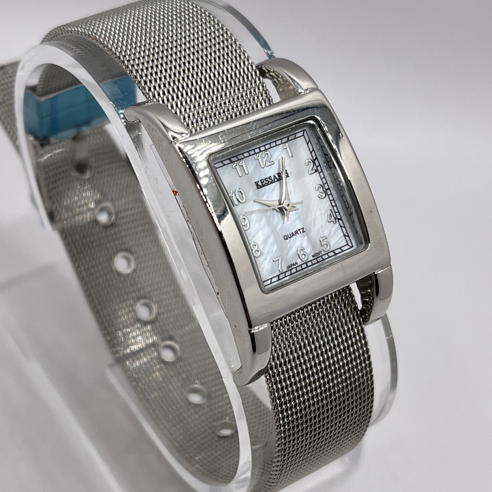 Kessaris Women's Watch‎ MOP Dial Silver Stainless Steel Mesh Band- New Battery